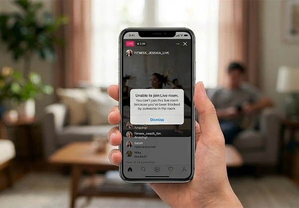 a phone showing the pop up notification of a live room not giving access to join it