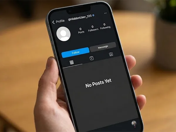 a phone with an Instagram profile with no posts yet