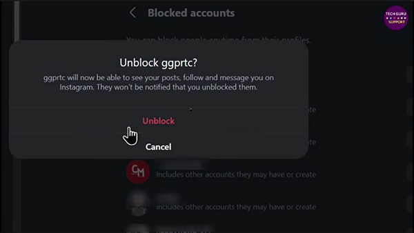 Confirm Unblock in the pop-up.