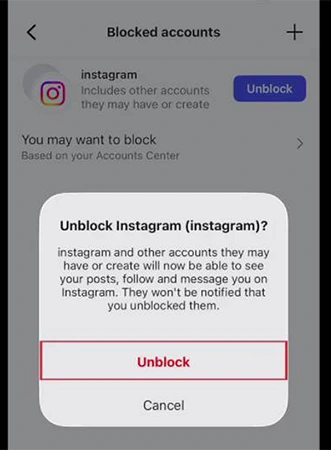 Confirm Unblock in the pop-up.