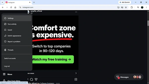 Select Settings and activity