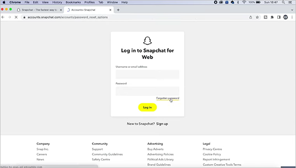Snapchat showing Forgot password.