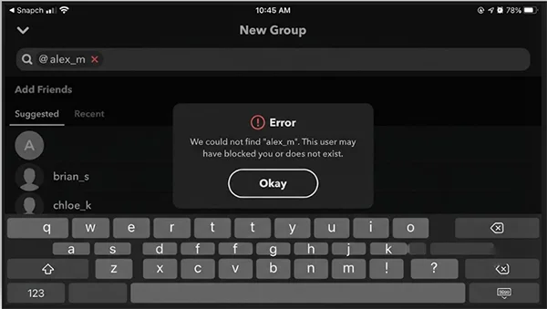 Snapchat showing an error could not find