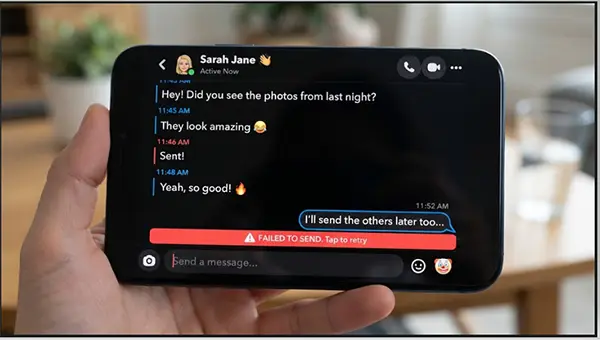 Snapchat showing an error while sending messages