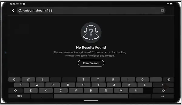 Snapchat showing no results for profile search
