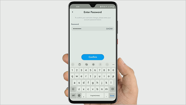 Snapchat showing password box