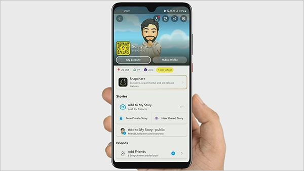 Snapchat showing profile option