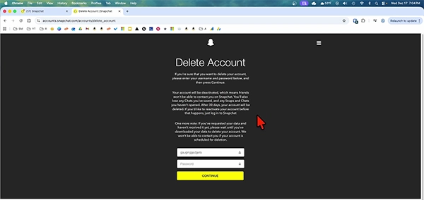 Snapchat shows its official portal to log in.