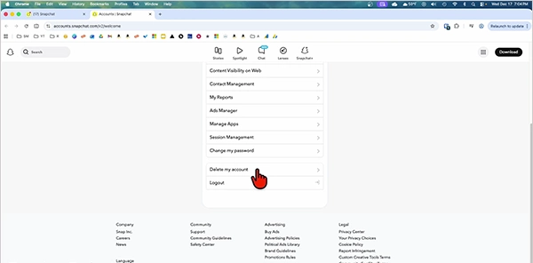 Snapchat shows my account settings.