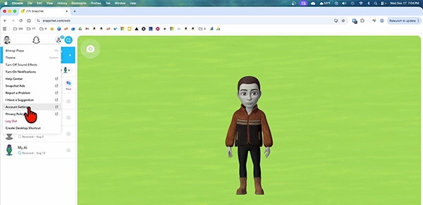 Snapchat shows setting menu