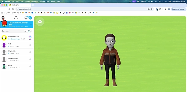  Snapchat shows the user profile on a browser.