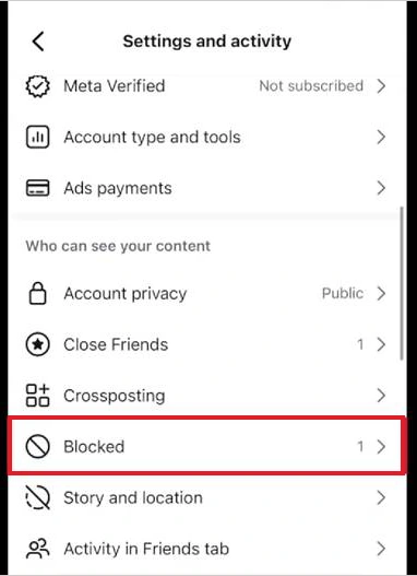 Tap Blocked under Who can see your content 
