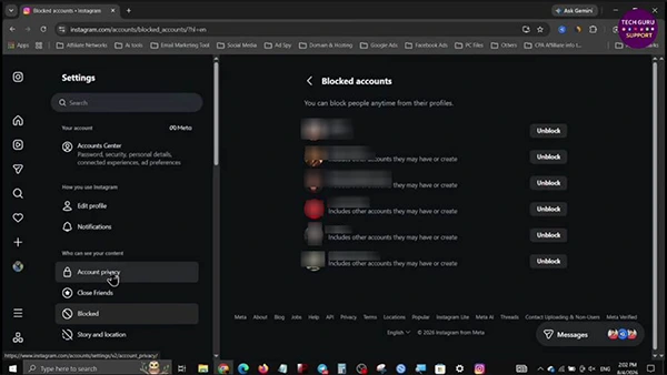 Tap Unblock next to the account