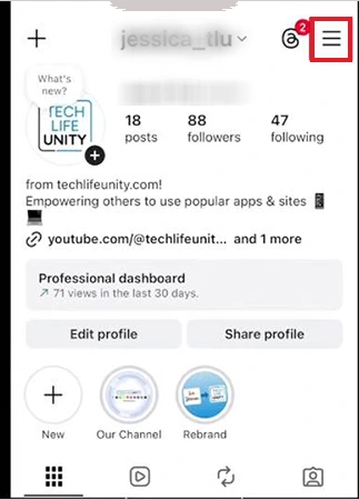 Tap the menu icon at the top right